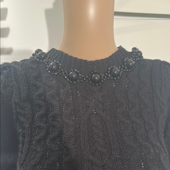 Zara Women's Black Knit Beaded Pullover - Picture 2 of 6